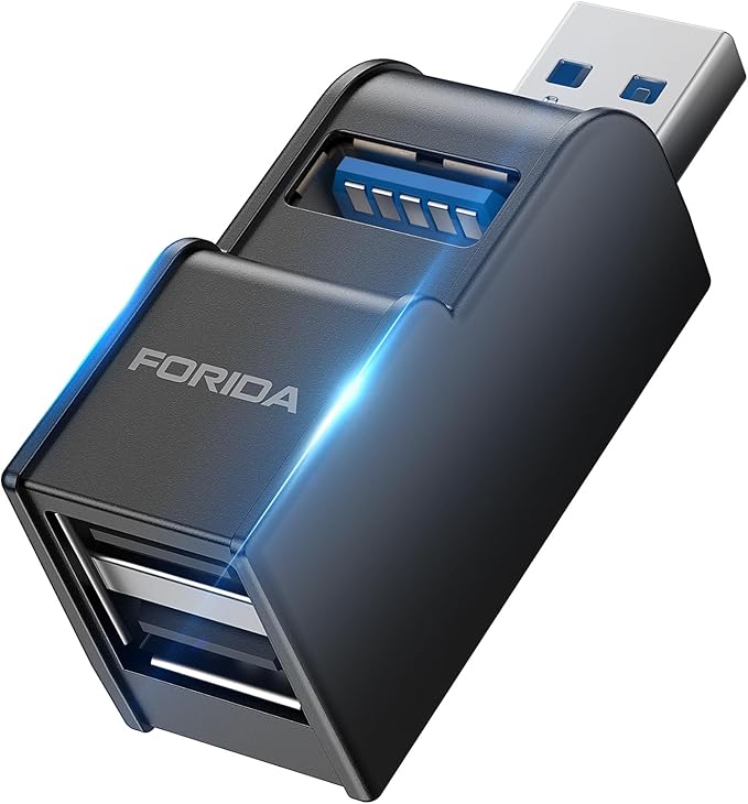 FORIDA 3 Ports USB Adapter, USB Hub with USB 3.0 and Double USB Adapter, Portable USB Splitter 1 in 3 Out for Keyborad, Mobile Hard Disk, U Disk, Camera, Mouse etc (Black)