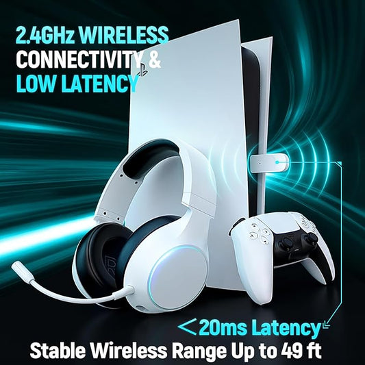 TA4000 2.4GHz/Bluetooth 5.3 Wireless Gaming Headset for PC, PS5, PS4 – Over-Ear Headphones with ENC Mic, 60H Playtime, 3.5mm Wired Mode, Compatible with Switch, Mac, Mobile & Controller