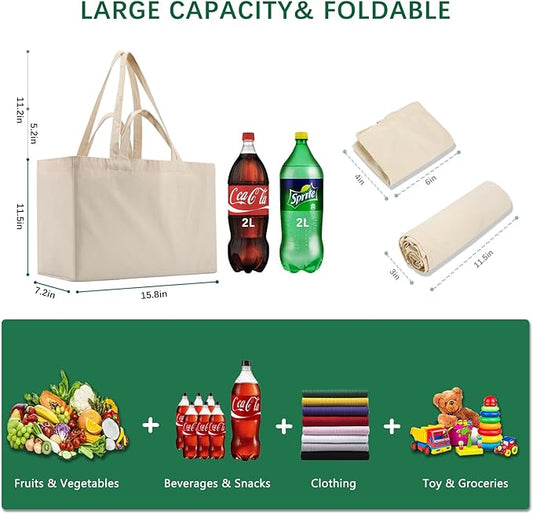 OKBA 5PCS Reusable Grocery Bags with Long Shoulder Straps and Short Handles,Inside Pocket.Large Canvas Shopping Bag