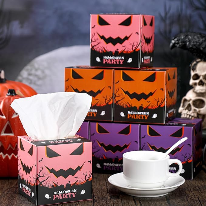 12 Pack Halloween Facial Tissues Cube Face Boxes 600 Sheets 3 Ply Small Ghost Square Tissues Bulk for Halloween Party Car Bedroom Supplies