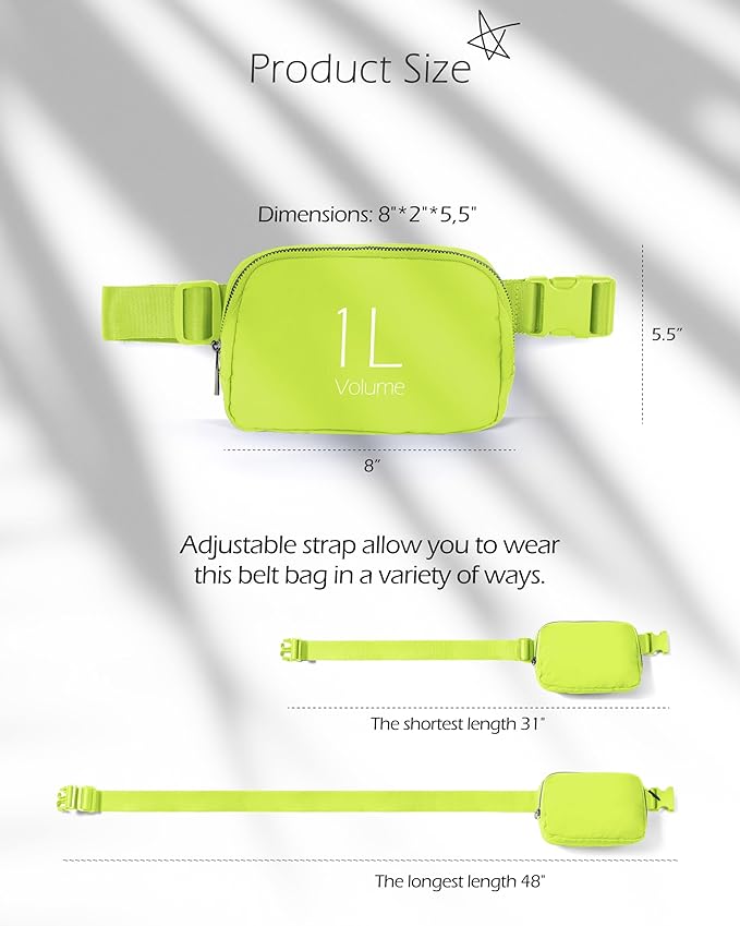 ODODOS Unisex Mini Belt Bag with Adjustable Strap Small Fanny Pack for Workout Running Traveling Hiking, Neon
