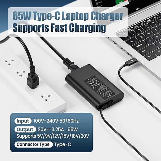65W/watt Dell USB-C Laptop Charger Slim Power Adapter, for Dell Latitude 5289 5420 5289 5590 7420 7390 7490, Dell XPS 13 9360 9365 9370 9333 9380 Computer AC Adapter Power Cord