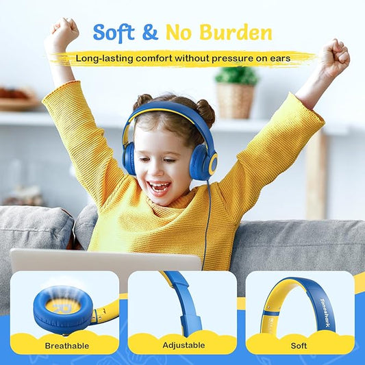 Kids Wired Headphones with Microphone, Volume Limited to 85/94dB Earphone for Boys & Girls, Foldable 3.5mm Jack Headset for School & Travel, Includes Portable Case