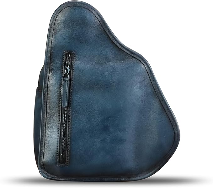 Genuine Leather Sling Bag for Men Women Chest Bag Crossbody Bag Vintage Sling Backpack Purses Hiking Sports Travel (Blue)