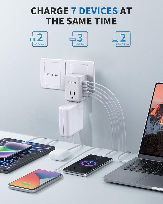EPICKA US to Italy Travel Adapter, Universal Plug Adapter with 2 US Outlets, 3 USB-A & 2 USB-C Ports, Ultra Compact Swap&Adapt Type L Plug Attachment, Grounded Adapter for Chile, Cuba & Syria (X232L)