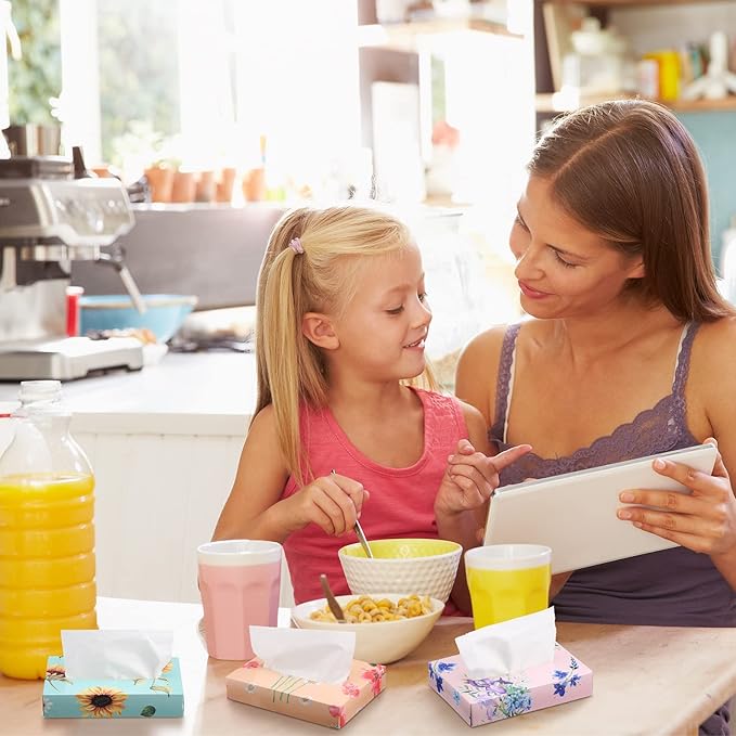 24 Packs Small Boxes of Tissues Flower Car Facial Tissue Boxes Disposable Tissue Packs Cube Facial Tissues 2 Ply 960 Sheets for Holiday Party Bathroom Office Floral Home Decor(Flower)