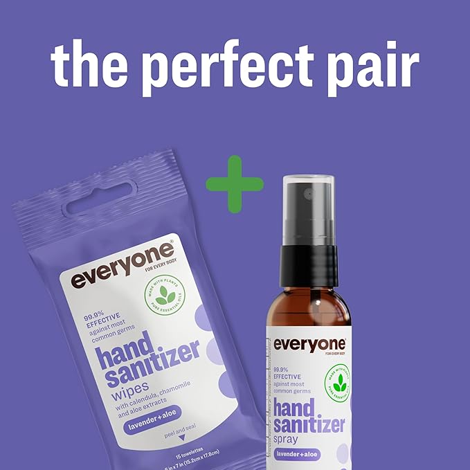 Everyone Hand Sanitizer Spray, 2 Fl Oz (Pack of 6), Lavender and Aloe, Made with Sugarcane Derived Alcohol with Essential Oils, 99% Effective Against Germs TSA friendly