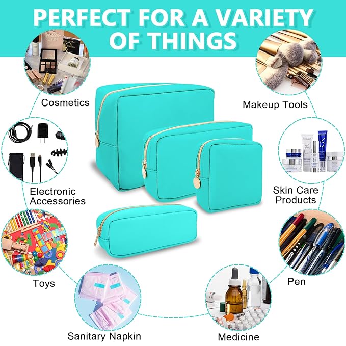 Large Makeup Bag Pouch,Nylon Women Travel Toiletry Storage Bag Preppy Cosmetic Bag for Girls,Big Makeup Organizer Bag Cute Zipper Pouch Skincare Bag for Sport Work Gift(Large-Cotton Candy)