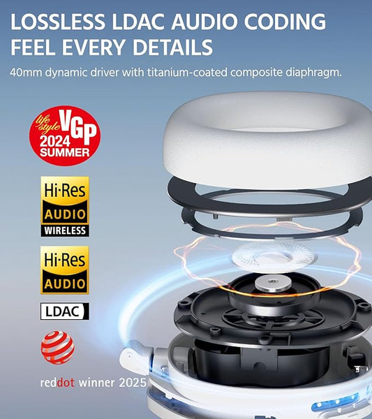 Edifier W830NB Wireless Over Ear Headphones with -45dB Active Noise Cancelling, 94H Playtime, LDAC Hi-Res Sound, Spatial Audio, Fast Charging, Multipoint Connection, Bluetooth V5.4 - Ivory