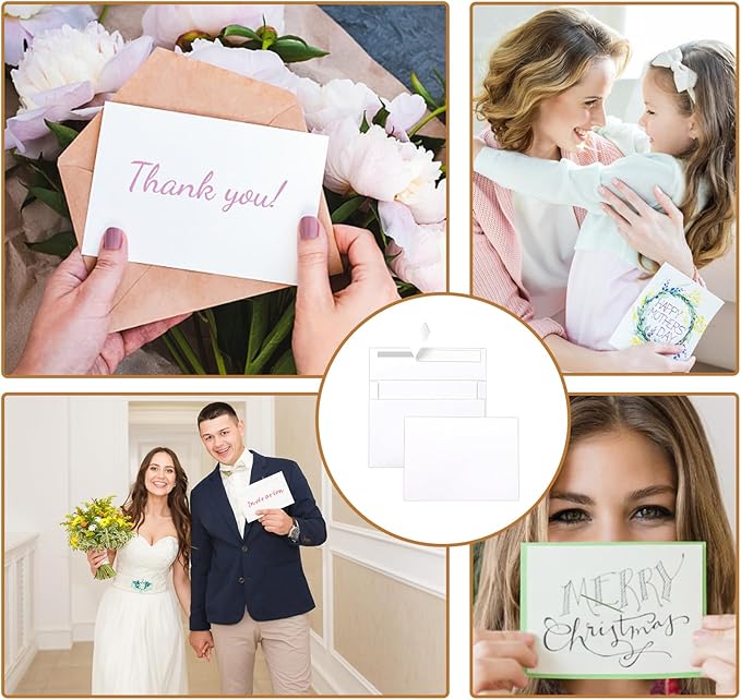 100 Packs Blank White Note Cards and Envelopes 4 x 6 Heavyweight Single Panel Cardstock and A4 Envelopes Printable Self Seal for Greeting Cards, Wedding Invitations, Baby Showers