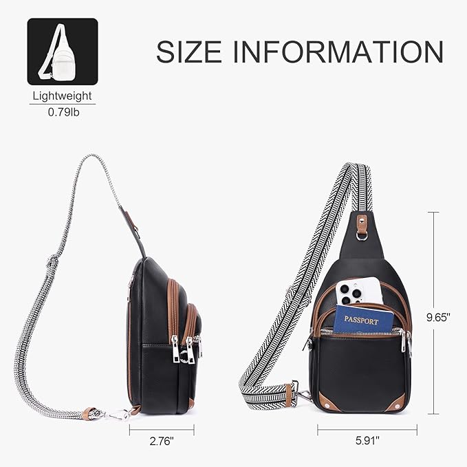 Anti Theft Crossbody Bags for Women Travel Chest Sling Bag Leather RFID Purse Fanny Pack Black