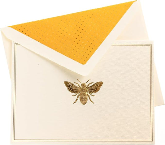 Graphique Bee Designer Cards Luxe Collection, Gold Foil Embossed Stationary Boxed Set, 10 Blank Cards with 11 Envelopes, All Occasion Greetings, 5.25" x 3.8"