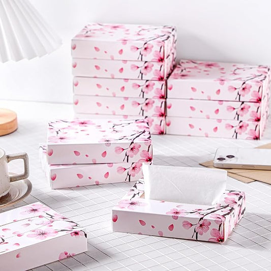 Yinder 24 Packs 960 Sheets Tissue Cube Car Facial Boxes Disposable Facial Travel Tissues Holder Soft Watercolor Boxes 2 Ply 40 Sheets for Wedding Household Car Kitchen Bathroom(Cherry)