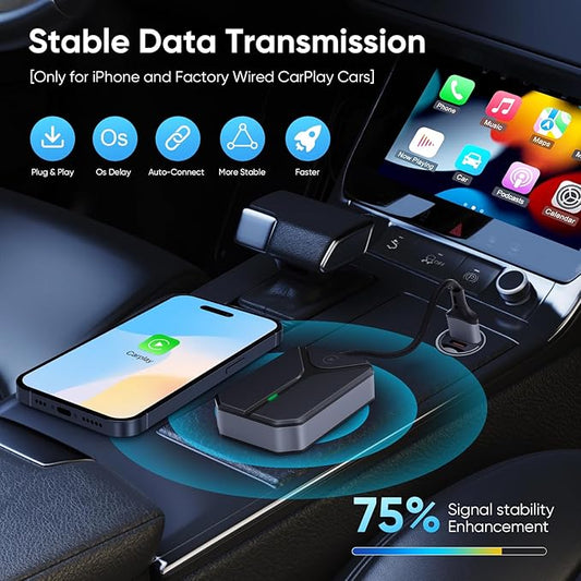 Wireless Carplay Adapter - Stable Control & No Delay & Plug and Play, Easy to Upgrade Wired to Wireless Car Play Dongle Adapter for iPhone iOS 10+ and 2016+ Cars