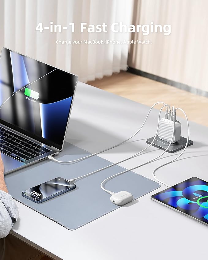 100W USB C Charger, 4-Port Foldable GaN II Wall Charger - Fast Charging for iPhone 17/16/15, MacBook Pro, Galaxy S25, iPad - 100-240V Global Voltage, Short Circuit Protection