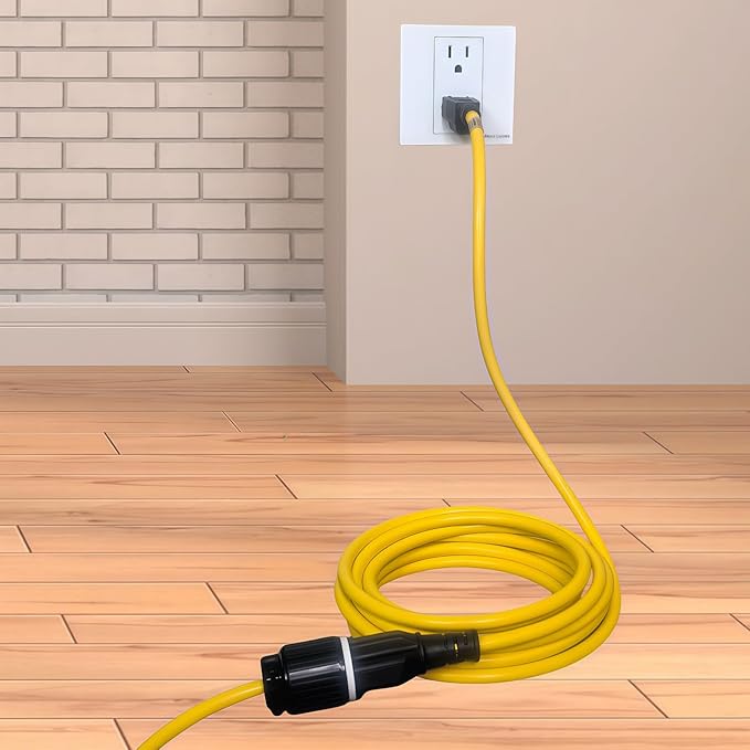 15-Feet 15 Amp Household AC Plug to 20 Amp T Blade Adapter Cable,14AWG 15-Foot 15 Amp to 20 Amp Plug Adapter Cord Nema 5-15P to 5-15R/5-20R 20Amp Comb AC Power Cord, Yellow