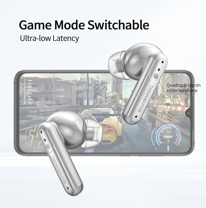 SoundMAGIC T80BT ANC True Wireless Earbuds with Hi-Res Audio,Hibrid Active Noise Cancelling, ENC Call Clarity, 20H Playtime, IPX5 Waterproof, Ultra-Comfy Fit for Sports/Work/Gaming (Silver)