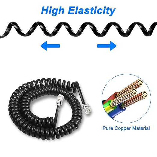 MEIRIYFA RJ9 Telephone Cord Phone Cord for Landline Detangler Desk Phone Handset Coiled Cable, 4P4C Male to Male Cable with 360 Degree Phone Line Anti-Tangler -2 Pack(9.8FT)