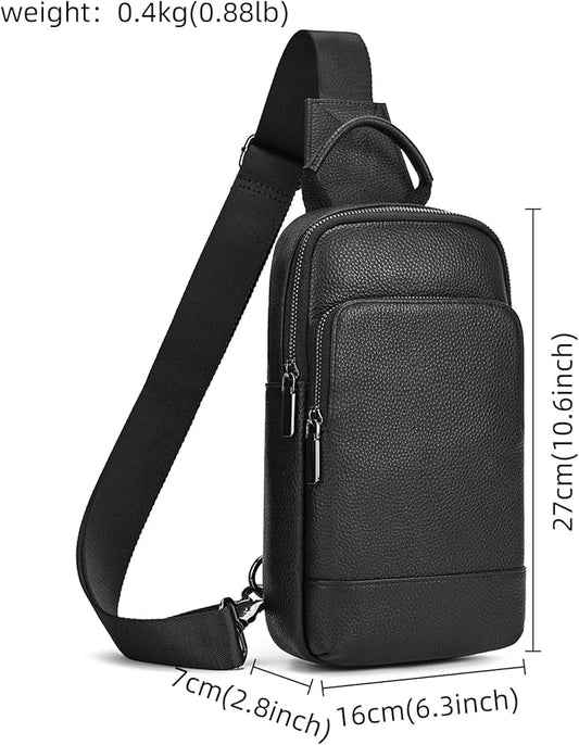 Genuine Leather Sling Bag Multi-pocket Chest Bag for Men Hiking Travel Daypack