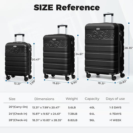 Krute Luggage 24 Inch Suitcases with Wheels Checked Lightweight PC ABS TSA Lock Hard Side Travel Suitcase