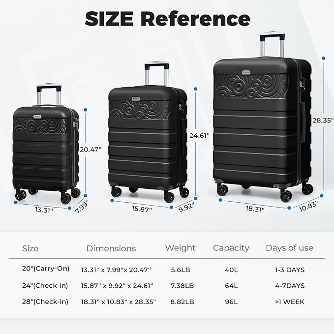 Krute Carry On Luggage 20 inch Suitcase with Spinner Wheels Airline Approved Hard Shell Luggages PC ABS TSA Lock Suitcase