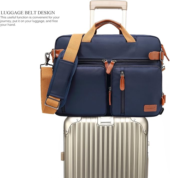 Convertible Backpack Messenger Bag Shoulder Bag Laptop Case Handbag Business Briefcase Multi-Functional Travel Rucksack Fits 17.3 Inch Laptop for Men/Women (Blue)