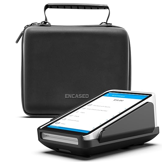 ENCASED Square Terminal Carry Case with Protective Cover and Screen Protector - EVA Hard Shell Travel Carrying Bag with Cover and Tempered Glass Guard - Fits Device, Charger and Accessories (3Pc Set)