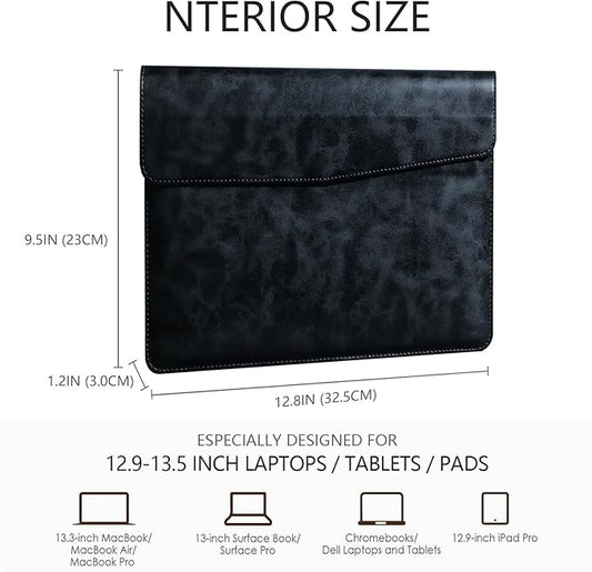 Leather Laptop Sleeve 13 Inch Compatible with MacBook Air M4 M3 M2 M1 2025-2018&MacBook Pro M2 M1 2025-2016,Wear-Resistant and Scratch-Resistant Protective Case Cover,Black
