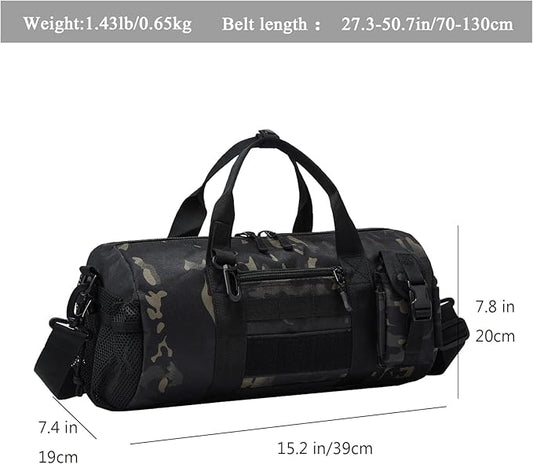 ArcEnCiel Small Tactical Duffle Bag Men Gym Pack Military Molle Shoulder Bags Shoes Storage Sports Handbag with Patch (Black Camo)
