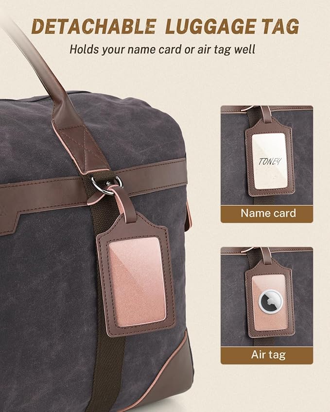Gonex Waxed Canvas Duffle Bag for Travel, Water-resistant Vintage 55L Duffel Weekender with Shoes Compartment & Luggage Tag, Heavy-duty Overnight Bag with Suitcase Handle Sleeve for Men, Dark Grey