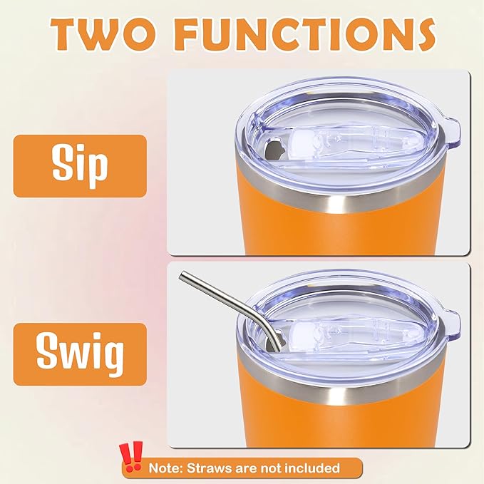 20oz Tumbler Bulk Stainless Steel Tumbler Cup with Lid Vacuum Insulated Double Wall Travel Mug, Durable Powder Coated Travel Coffee Tumbler Mug for Hot & Cold Drinks, Orange,12 Pack