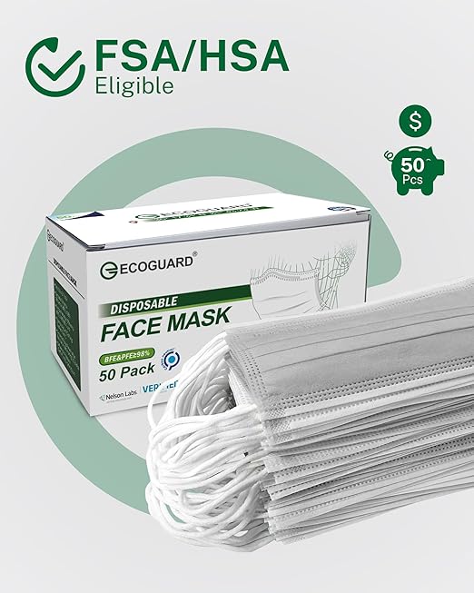 Disposable Face Masks Made in USA, 4 Ply for Families, Students, Breathable All-Day Wear & Safety, FSA HSA Eligible, ASTM Level 3 Medical Grade, 50 Pack, Grey