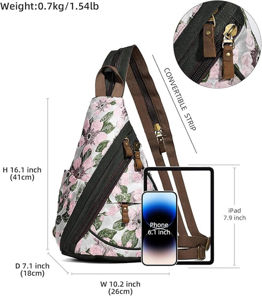 KL928 Canvas Sling Bag - Small Crossbody Backpack Shoulder Casual Daypack Rucksack for Men Women