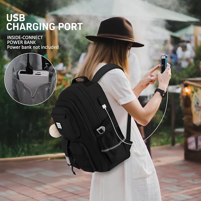 School Backpack for Teen Girls, Cute Laptop Backpack for Women Students, Large Middle High School Bags Aesthetic Bookbag for College Travel Fit 17.3 Inch Laptop (Black)