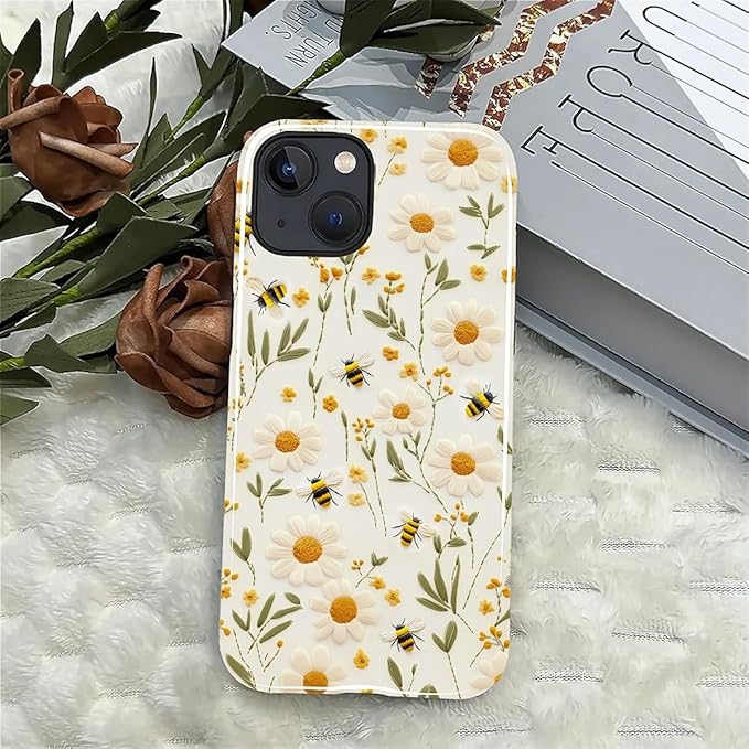 Case for iPhone 14 Plus Case,Bees Sunflowers Design - Hybrid Dual Protection Silicone + Hard PC Shockproof Full Body Cover Slim Anti-Scratch Protective Case for Men Women