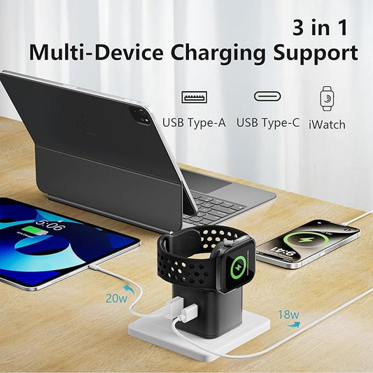 3 in 1 iWatch Charger, Multiport PD Fast Charger Block Brick Cube, USB C Wall Power Adapter for iPhone 12/13/14/15/16/Pro Max, XS/XR/X, Ipad Pro, Samsung Galaxy & More