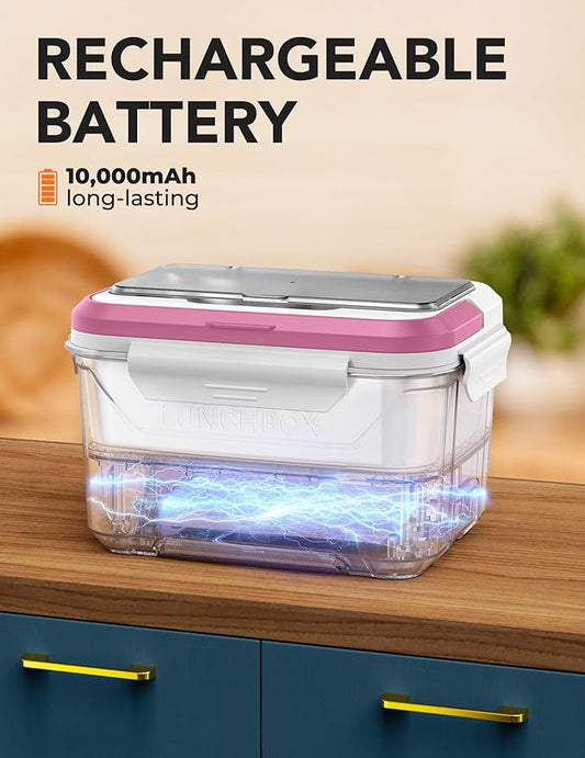 EAST OAK Cordless Electric Lunch Box for Adults, Heated Lunch Box Battery Powered with Automatic Heating, 5.5 Cups Portable Food Warmer with Removable Tray Divider