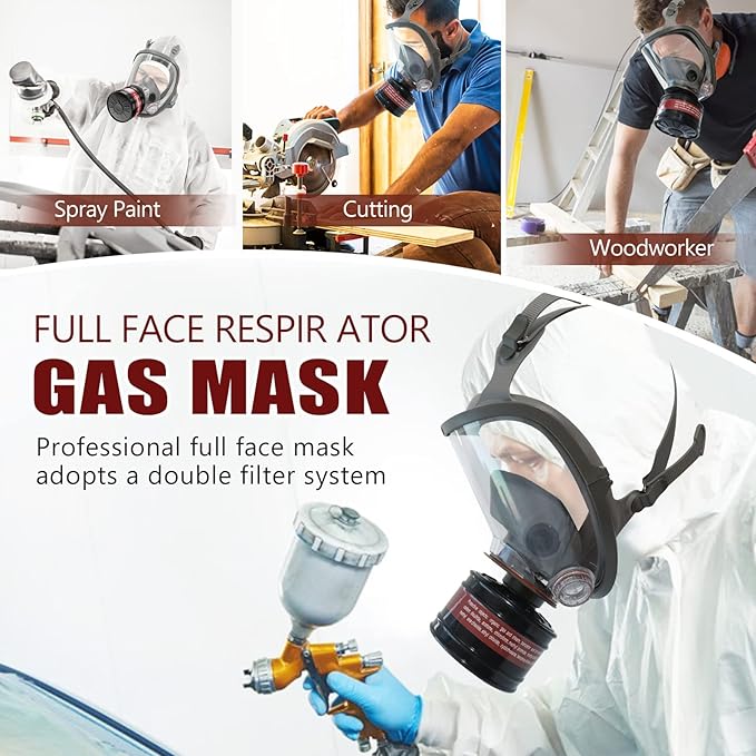 Full face Respirator Mask - Gas Masks Survival Nuclear and Chemical with Activated Carbon Filter for Chemical Dust