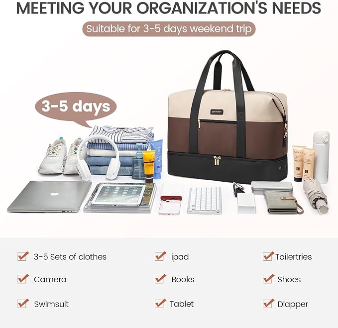 LOVEVOOK Weekender Bag, Large Travel Duffel Bag for Women with 2 Packing Cubes, Carry on Overnight Bag with Shoe Compartment, Mom Hospital Bags for Labor and Delivery