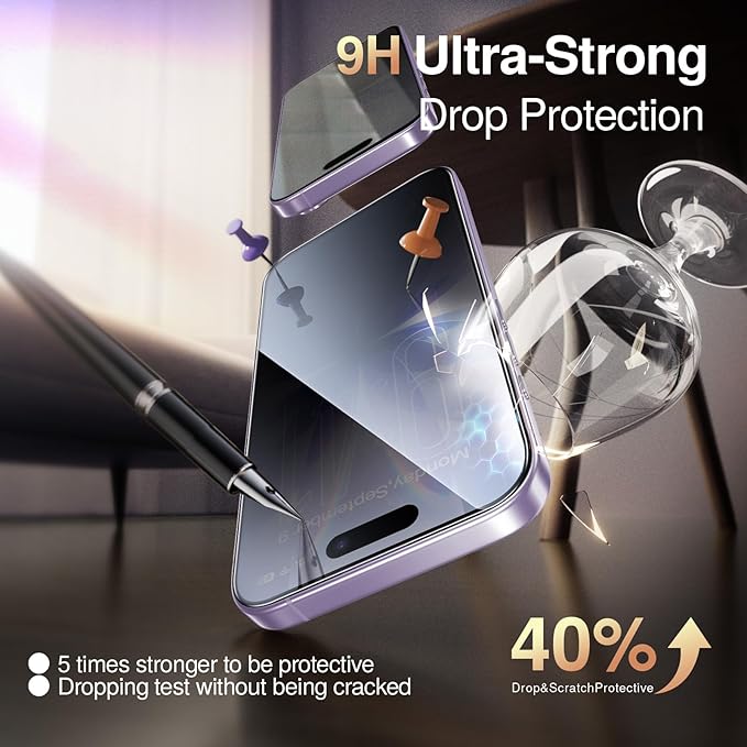 SMARTDEVIL 2 Pack for iPhone 17 Privacy Screen Protector, Military Grade Shatterproof, 9H Hardness, Anti-Spy Tempered Glass, Fast & Easy Installation, Case Friendly