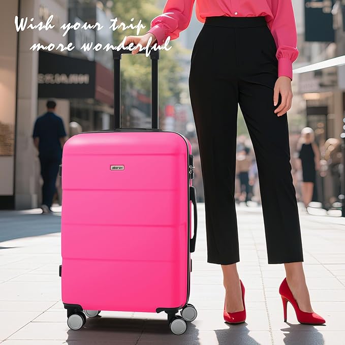 Merax Luggage Sets of 3 Piece Carry on Suitcase Airline Approved,Hardcase Suitcase Set with Double Spinner Wheels,Pink