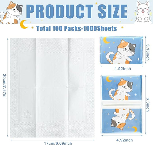 24 Packs Travel Size Tissue Pocket Slim Pack Facial 3 Ply Wallet Size Pocket Tissues for Travel Wedding Party Favors, 6 Styles(Cat)