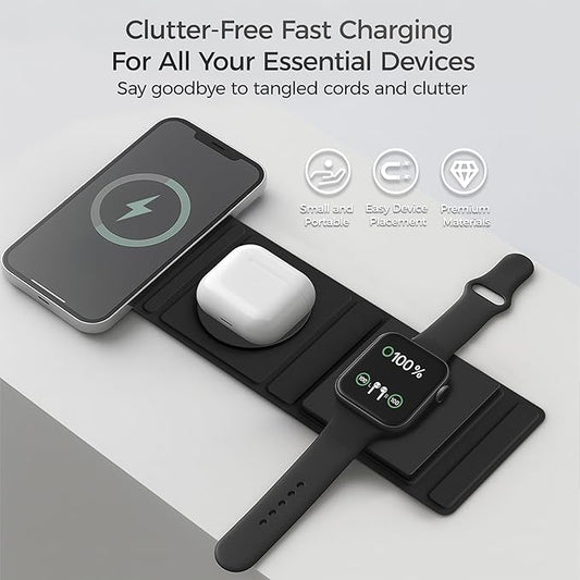 3-in-1 Magnetic Wireless Charging Station for Multiple Apple Devices – Foldable Travel Charger for iPhone 16/15/14/13/Pro/Max, Apple Watch, AirPods 4/3/2/Pro – 20W Dual Power Adapter Included