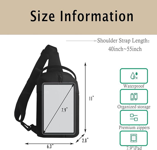 Convertible Small Sling Bag,Waterproof Crossbody Bag for Women Men,Practical Multi-Functional Chest Bag for Outdoor Hiking, Travel,Sports.