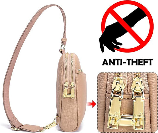 INICAT RFID Blocking Sling Bag Leather Crossbody Bags for Women Fanny Pack Cross Body for Woman Chest Bag for Travel 1.9L