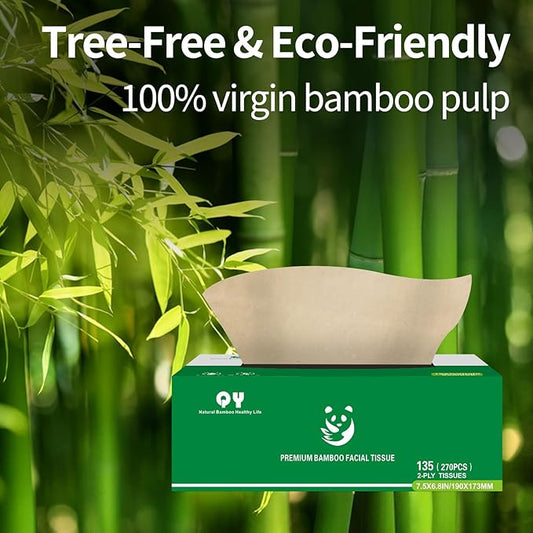 Unbleached Bamboo Facial Tissues - 12 Boxes of 100% Natural, Hypoallergenic, 134 Sheets per Box, FSC Certified, Eco - Friendly, Ultra - Soft & Gentle for Everyday Home and Office Use