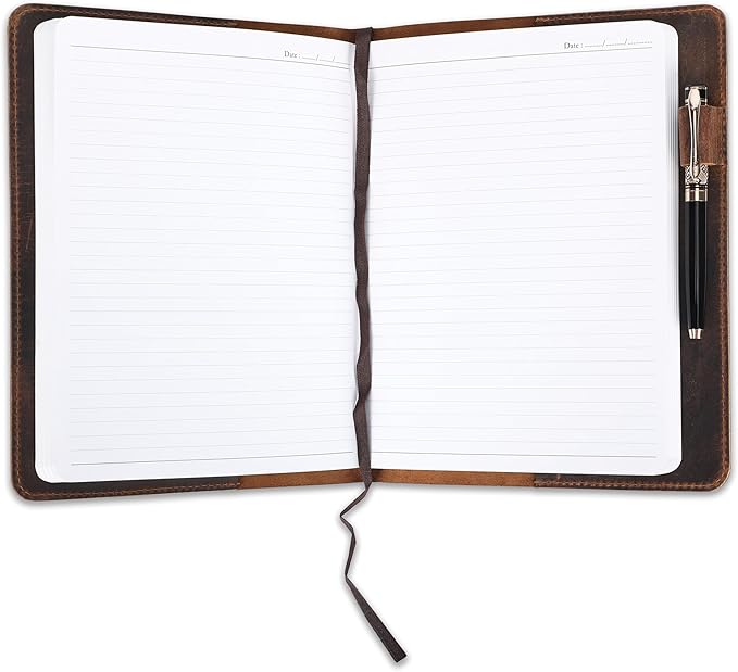 Brown Leather Journal Cover, Distressed XL Journal 7.5x9.75 Handmade Leather Notebook Bible Cover Travelers Notebook Refillable Planner B5 Composition Notebook Holder
