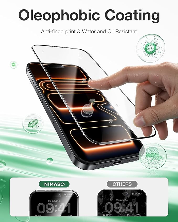 NIMASO for iPhone 17 Pro Max Screen Protector Full Coverage 6.9-Inch, No Bubbles No Dust, 3D Curved Edges 9H Hardness Tempered Glass, Military Grade Shatterproof, with Roller,1 Pack