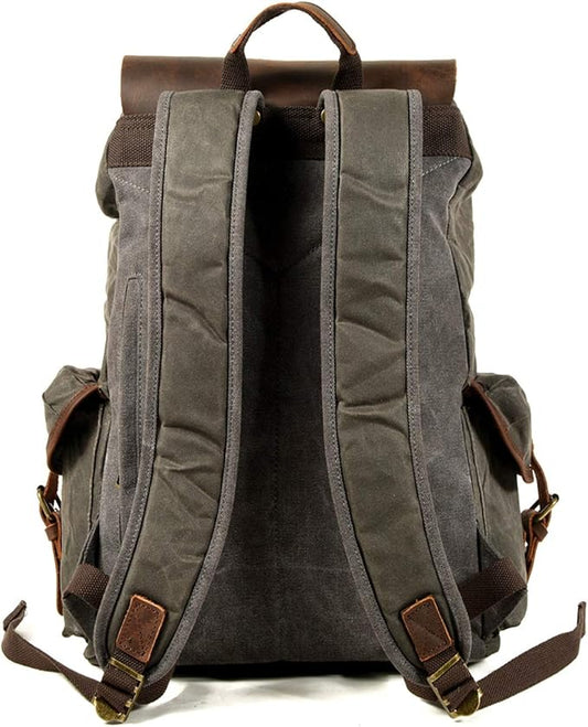WUDON Leather Backpack for Men, Waxed Canvas Shoulder Rucksack Carry-On Travel Backpack