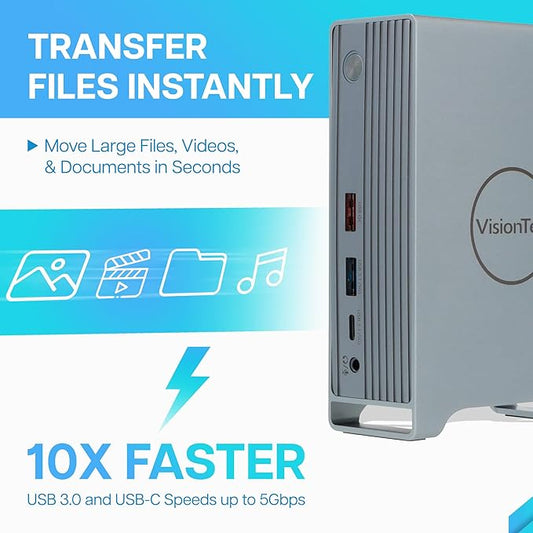 VisionTek VT7100 11in1 Docking Station Triple Monitor 4k – x2 HDMI, x1 DisplayPort, 100W PD Port, x4 3.1 USB-A, x2 USB-C, Audio Jack, & Ethernet – Compatible with Laptops and PC